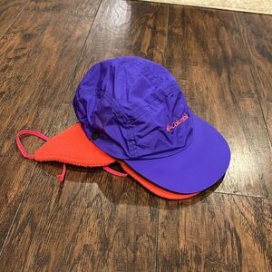 VINTAGE 90's Columbia 5 Panel Duck Bill Hat with fleece hat lining size M purple
